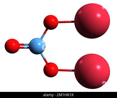 3D image de la formule squelettique du carbonate de sodium - structure chimique moléculaire du composé inorganique Soda ash isolé sur fond blanc Banque D'Images