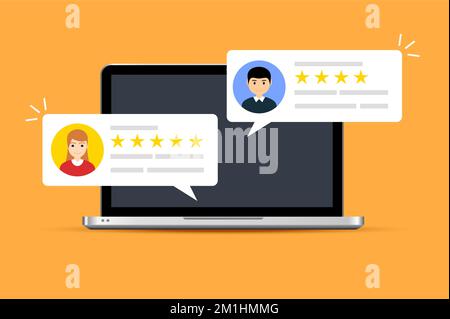 Commentaires des utilisateurs en ligne. Concept d'évaluation de l'expérience de l'évaluation des commentaires des clients. Message de service client utilisateur Illustration de Vecteur