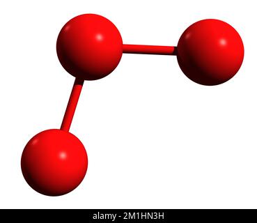 3D image de la formule osseuse de l'ozone - structure chimique moléculaire du trioxygène isolé sur fond blanc Banque D'Images