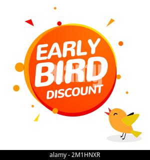 Icône de vente de vecteur de réduction pour les lève-tôt. Bannière de l'affiche promotionnelle de l'icône représentant un petit oiseau Illustration de Vecteur