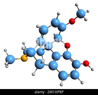 3D image de la formule squelettique de l'oripavine - structure chimique moléculaire de la 3-O-desméthylthebaïne isolée sur fond blanc Banque D'Images