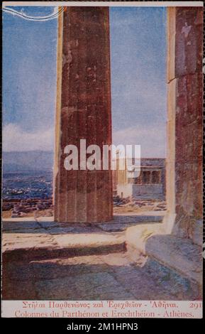 Στῆλαι Παρθενῶνος καί Έρεχθεῖον - Άθῆναι - colonnes du Parthénon et Erechthéion - Athènes , temples grecs, sites archéologiques, caryatides, portiques, Erechtheum Athènes, Grèce, Parthénon Athènes, Grèce. Collection Nicholas Catsimpolas Banque D'Images