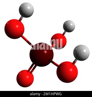 3D image de la formule squelettique de l'acide phosphorique - structure chimique moléculaire de l'acide monophosphorique isolé sur fond blanc Banque D'Images