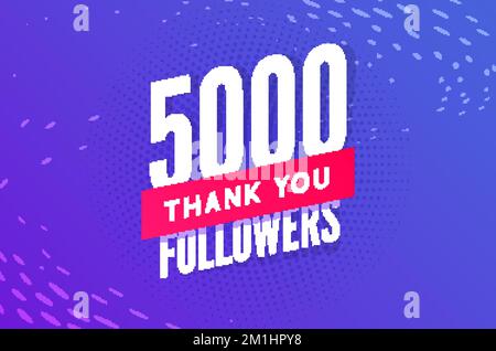 vecteur de 5000 suiveurs. Salutation de la carte sociale remercier les abonnés. Félicitations 5k modèle de conception de suiveur Illustration de Vecteur