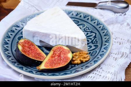 Collection de fromages, fromage français brie de Meaux de la région Seine-et-Marne avec moule blanc en gros plan Banque D'Images