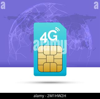 technologie téléphonique internet gsm prépayée 4g sim card world. Réseau mondial par satellite SIMcard Illustration de Vecteur