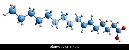 3D image de la formule squelettique de l'acide pétroselinique - structure chimique moléculaire de l'acide octadécénoique isolé sur fond blanc Banque D'Images