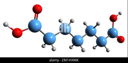 3D image de la formule squelettique de l'acide pémélique - structure chimique moléculaire de l'acide heptanedioïque isolé sur fond blanc Banque D'Images