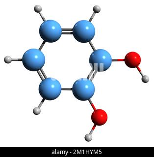 3D image de la formule squelettique du catéchol - structure chimique moléculaire du pyrocatéchol isolé sur fond blanc Banque D'Images