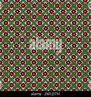 Design moderne et coloré sur toute la surface d'Ajrak pour l'impression. Textile blanc vert et mehroon Sindhi culture sans couture motif. Banque D'Images