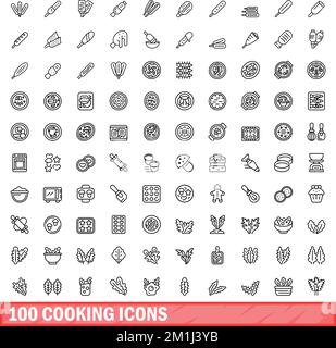 jeu de 100 icônes de cuisson. Illustration de 100 icônes de cuisson ensemble vectoriel isolé sur fond blanc Illustration de Vecteur