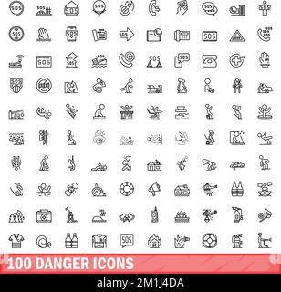 100 icônes de danger définies. Illustration de 100 icônes de danger ensemble de vecteurs isolé sur fond blanc Illustration de Vecteur