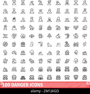 100 icônes de danger définies. Illustration de 100 icônes de danger ensemble de vecteurs isolé sur fond blanc Illustration de Vecteur