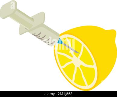 Icône d'inspection de qualité vecteur isométrique. Tranche de citron et seringue jetable. Contrôle de la qualité des aliments Illustration de Vecteur