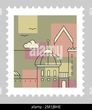 Paysage de la ville d'Italie avec architecture postmark Illustration de Vecteur