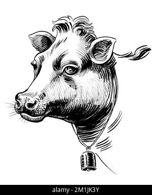 Tête de vache. Dessin noir et blanc Banque D'Images