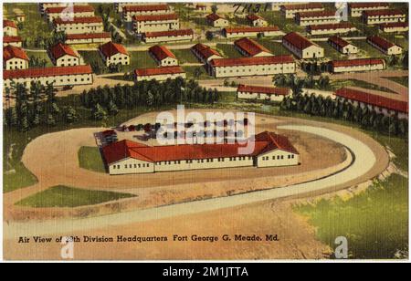 Vue aérienne du quartier général de la Division 29th, fort George G. Meade, Maryland , Installations militaires, Collection des frères Tichnor, cartes postales des États-Unis Banque D'Images