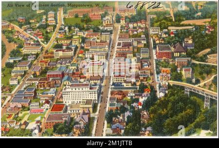 Vue aérienne de la section des affaires, Morgantown, W. , Villes et villages, Collection Tichnor Brothers, cartes postales des États-Unis Banque D'Images