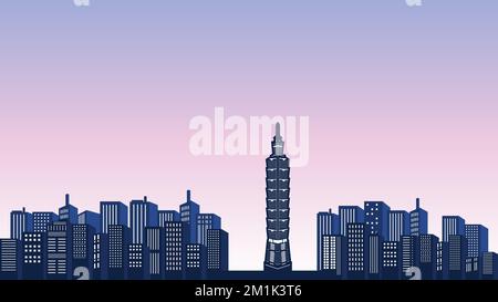 Silhouette de ville de grands bâtiments sur la toile de fond des tours environnantes de taiwan Illustration de Vecteur