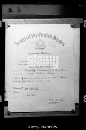 Décharge honorable de l'armée des États-Unis , décharge militaire, Miller, Jack, 1924-1948. Collection Jack Miller Banque D'Images