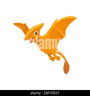 Personnage de dinosaure pterodactyle de dessin animé, adorable animal préhistorique de dino ailé. Vecteur kawaii volant créature jurassique de l'époque, bébé isolé Pteranodon monstre oiseau personnage avec bec et ailes Illustration de Vecteur