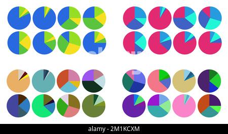 Collection de graphiques et de diagrammes à tarte colorés. Icônes de cercle de tranche de segment pour modèle d'infographie, interface utilisateur, conception Web, présentation commerciale Illustration de Vecteur