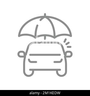 Icône de vecteur de ligne d'assurance moteur. Symbole représentant une voiture et un parapluie. Illustration de Vecteur