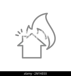 Icône de vecteur de ligne d'assurance de biens. Symbole maison ou maison et feu. Illustration de Vecteur