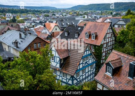 Maisons traditionnelles dans la ville de Marburg, district de Marburg-Biedenkopf, Allemagne. Banque D'Images