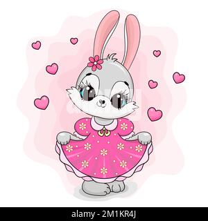 Jolie petite fille de lapin dans une robe rose. Vecteur Illustration de Vecteur