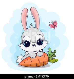 Joli petit lapin avec une carotte. Illustration vectorielle. Illustration de Vecteur