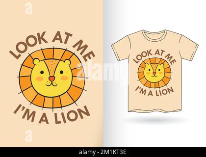 Joli lion de dessin animé pour t-shirt avec modèle Illustration de Vecteur