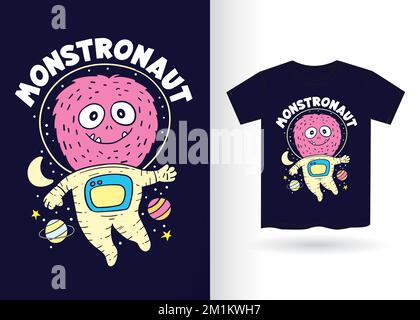 Astronaute monstre dessiné à la main pour t-shirt avec gabarit Illustration de Vecteur