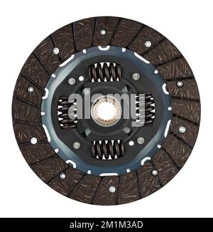 Disque d'embrayage automobile. Gros plan. Isolé sur fond blanc. Vue latérale. Banque D'Images
