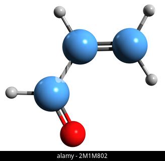 3D image de la formule osseuse de l'Acroléine - structure chimique moléculaire du propénal isolé sur fond blanc Banque D'Images