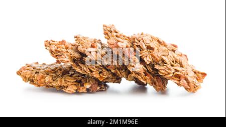 Biscuits aux flocons d'avoine isolés sur fond blanc. Banque D'Images