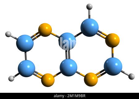 3D image de la formule squelettique de la ptéridine - structure chimique moléculaire du composé chimique aromatique isolé sur fond blanc Banque D'Images