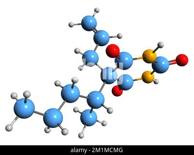 3D image de la formule squelettique Secobarbital - structure chimique moléculaire du barbiturique à action courte isolé sur fond blanc Banque D'Images