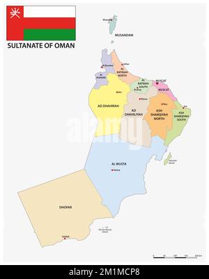 Plan administratif du Sultanat d'Oman avec drapeau Banque D'Images