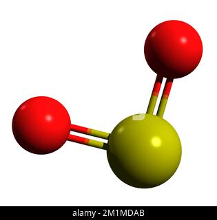 3D image de la formule squelettique du dioxyde de soufre - structure chimique moléculaire de l'anhydride sulfureux isolé sur fond blanc Banque D'Images