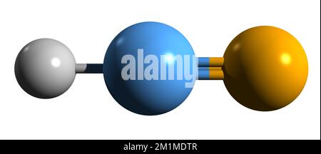 3D image de la formule squelettique du cyanure d'hydrogène - structure chimique moléculaire de l'anammonide formique isolé sur fond blanc Banque D'Images