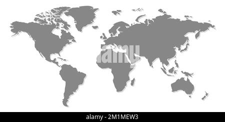 Une carte simplifiée du monde. Carte grise générique stylisée sur fond blanc. De style plat. Modèle de site Web, conception, couverture. Australie, Asie, Illustration de Vecteur