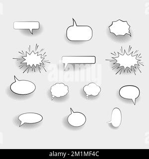 Ensemble de bulles de parole de bande dessinée et d'éléments de demi-teinte de formes diverses. Style plat. Illustration vectorielle Illustration de Vecteur