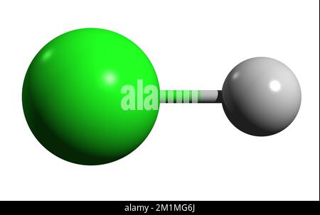 3D image de la formule squelettique de l'acide chlorhydrique - structure chimique moléculaire du chlorure d'hydronium isolé sur fond blanc Banque D'Images