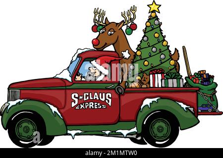 chariot de noël à motif de père noël avec renne Illustration de Vecteur