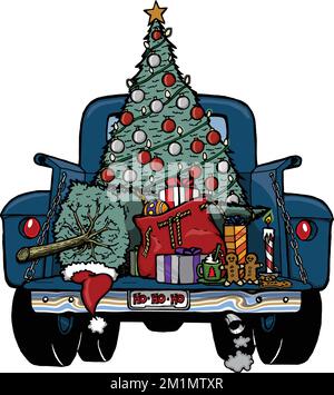 arrière de l'arbre de noël vintage pour camions et cadeaux Illustration de Vecteur