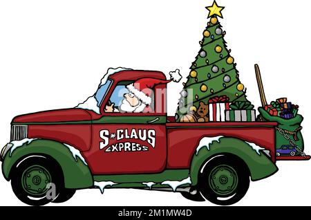chariot de noël avec arbre de noël Illustration de Vecteur