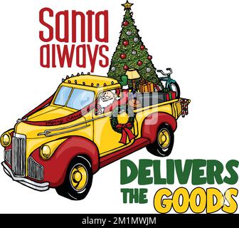 drôle de camion rétro de noël avec le père noël Illustration de Vecteur