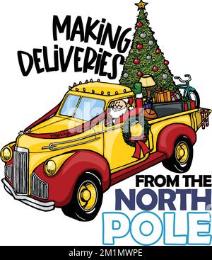 drôle de camion classique de noël avec le père noël Illustration de Vecteur