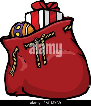 sac père noël rouge avec cadeaux et ballon Illustration de Vecteur